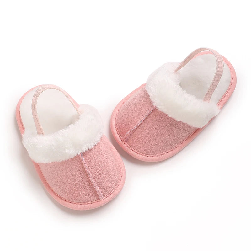 Pantoufles bébé coton doublées – Chaudes & confortables – Semelle douce (0–18 mois)