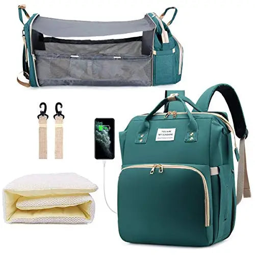 Sac à Langer 3 en 1 avec Lit Bébé Pliable – Sac à Dos Multifonction Grande Capacité