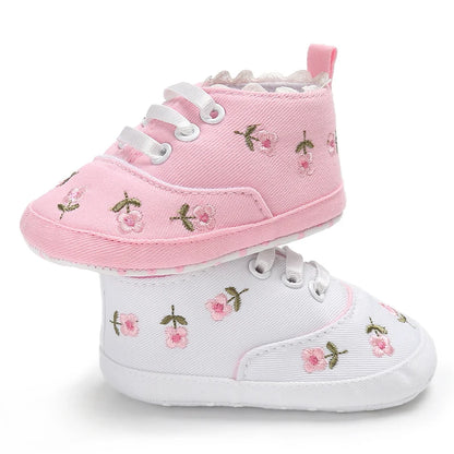 Chaussures premiers pas bébé fille – Semelle souple antidérapante – Fermeture scratch (0–12 mois)