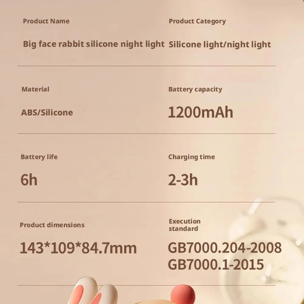 Veilleuse Lapin Bébé Silicone – Lampe Nuit Apaisante Rechargeable