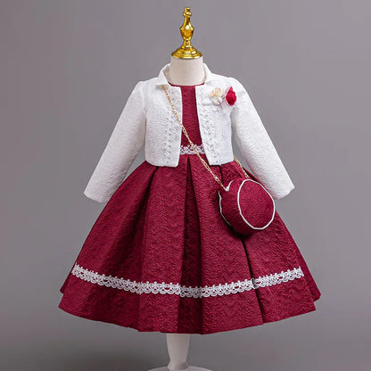 Robe Princesse Élégante Fille – Manches Longues avec Sac Assorti