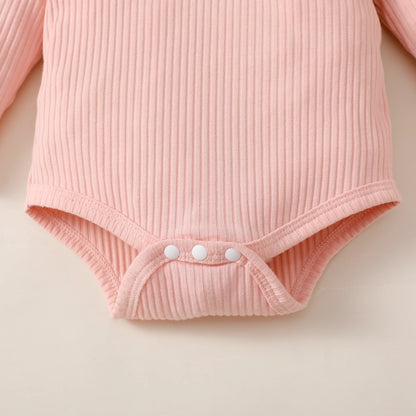 Ensemble Bébé Fille 3 Pièces – Body Manches Longues, Pantalon Fleuri & Bandeau – Printemps & Automne (0–12 mois)