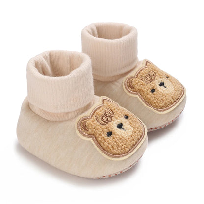 Chaussons Bébé Ourson en Coton Doux – Semelle Souple & Intérieur Moelleux