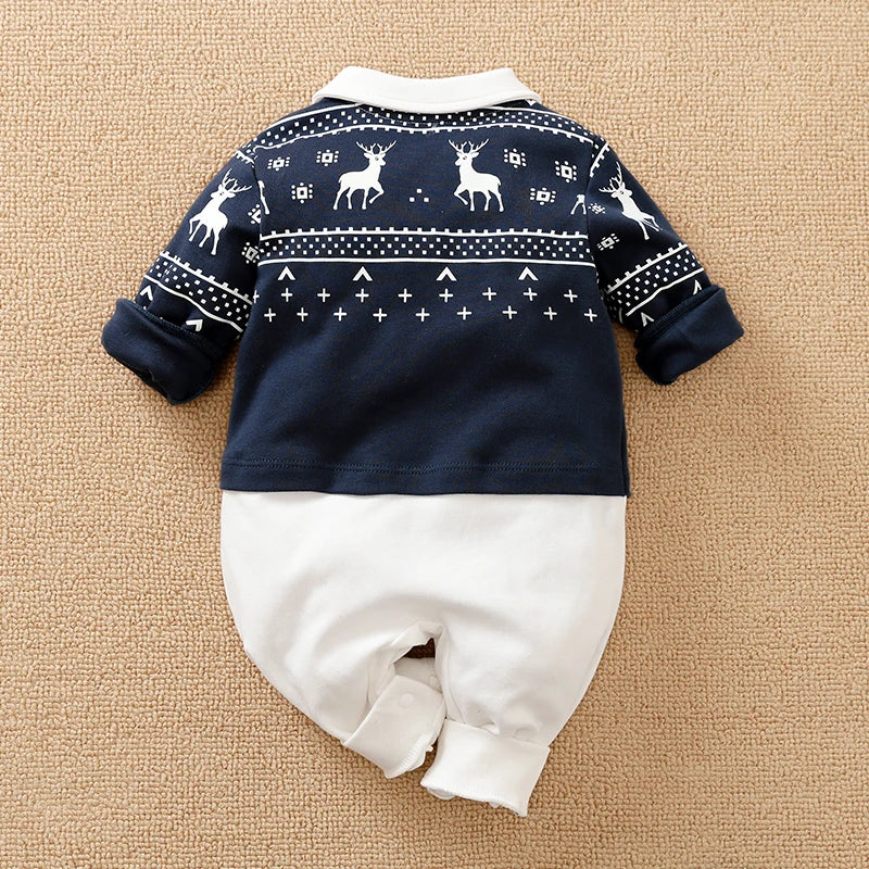 Vêtements de style gentleman pour nouveau-né, combinaison à manches longues, pur coton, costume de mariage britannique, beau bébé garçon, printemps et automne