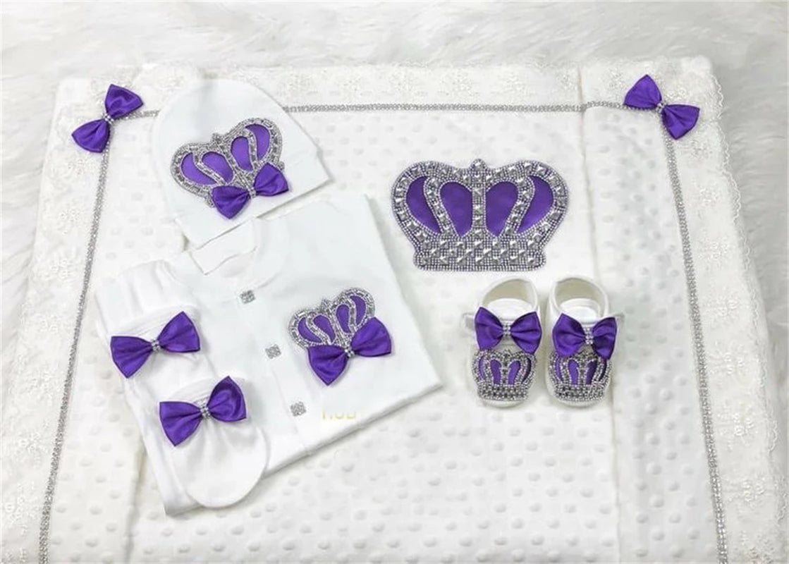 Coffret naissance luxe bébé – Ensemble “Prince & Princesse” sortie d’hôpital en coton brodé (cadeau nouveau-né)