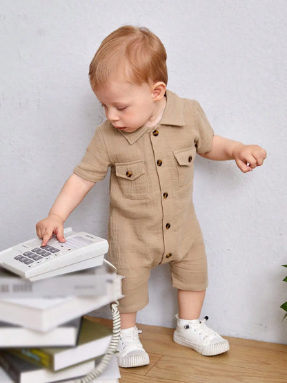 Ensemble Bébé Garçon Chic Été – Barboteuse Chemise en Coton Doux (3 à 24 mois)