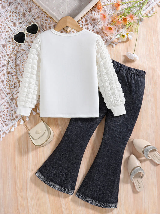 Ensemble Fille Tendance 2 Pièces – Haut Imprimé & Pantalon Stylé