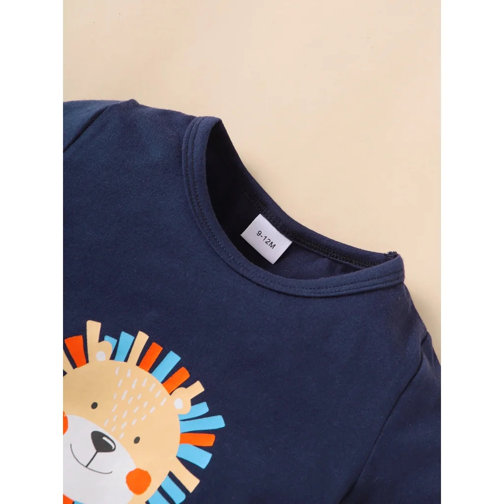 Ensemble d’été bébé garçon 2 pièces (3 à 18 mois) – Body manches courtes et short imprimé lion