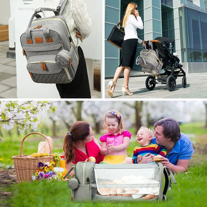 Sac à Langer 3 en 1 avec Lit Bébé Pliable – Sac à Dos Multifonction Grande Capacité
