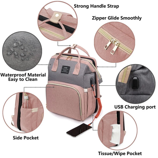 Sac à Dos Bébé avec Lit Pliable Intégré – Sac à Langer Multifonction pour Parents