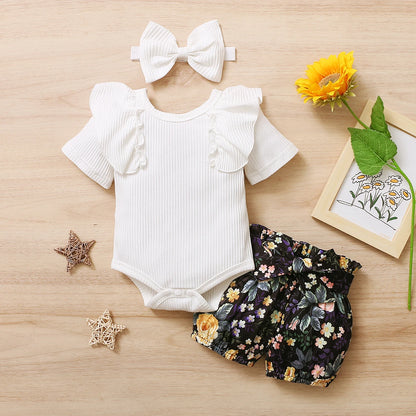 Tenue d’été bébé fille – Haut à manches volantées + short motif tournesols