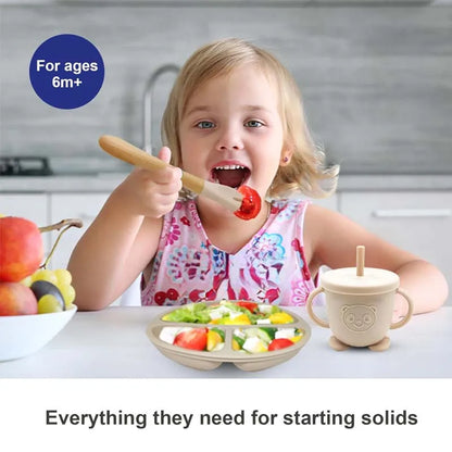 Ensemble repas bébé personnalisé en silicone – Assiette, bol, tasse & accessoires