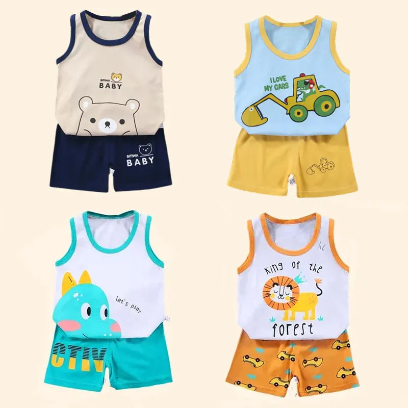 Ensemble d’été 2 pièces pour enfants – Débardeur et short en coton respirant, style décontracté unisexe