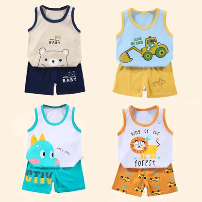 Ensemble d’été 2 pièces pour enfants – Débardeur et short en coton respirant, style décontracté unisexe