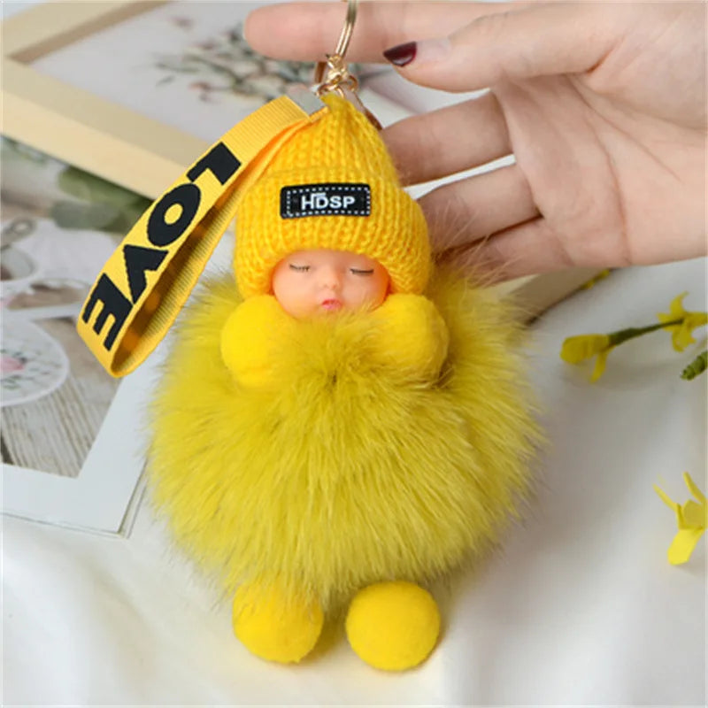 Porte-clés Poupée Pompon Luxe – Peluche Douce & Charme Élégant (Sac & Clés)
