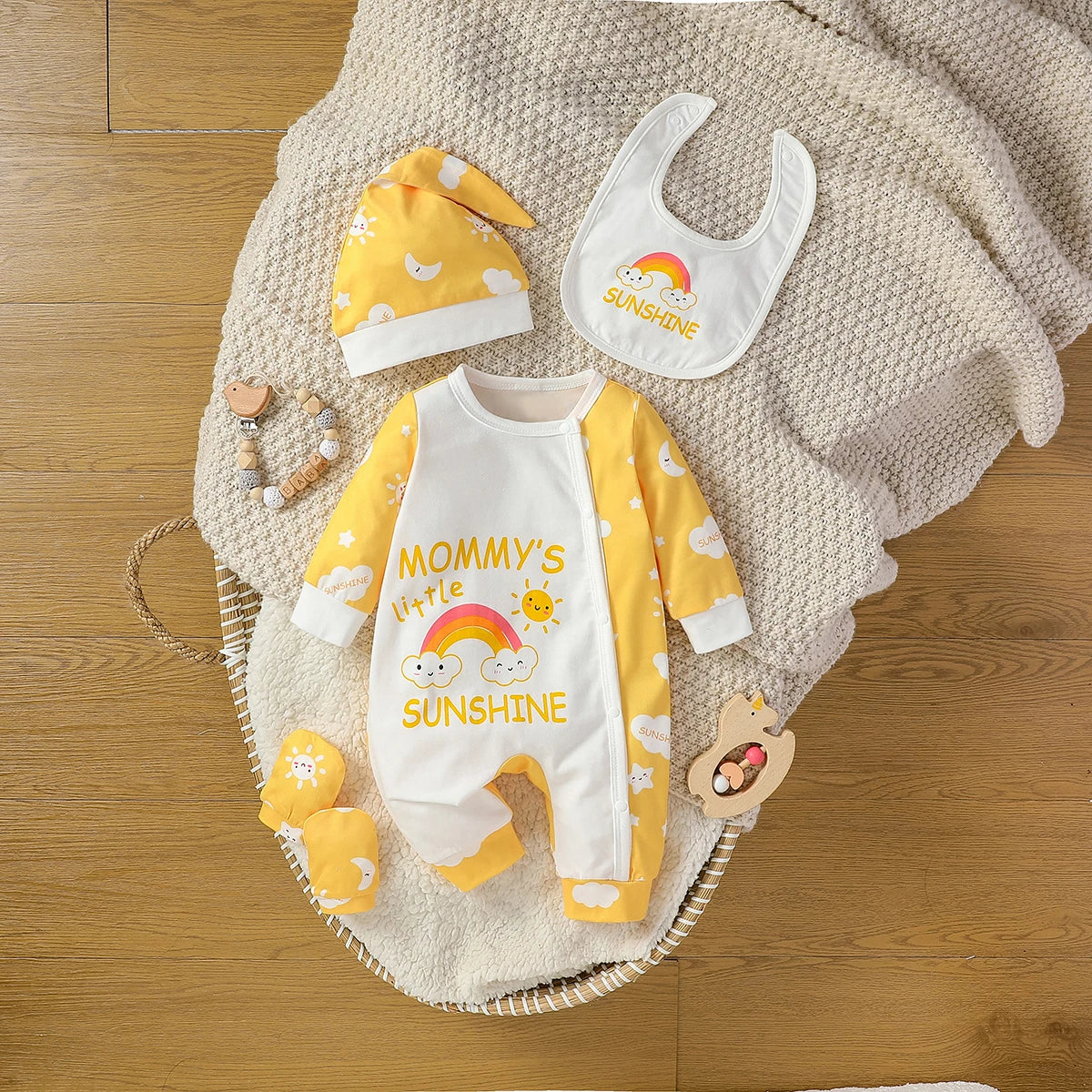 Ensemble bébé fille 4 pièces pastel à manches longues – Motif cerf – Toutes saisons