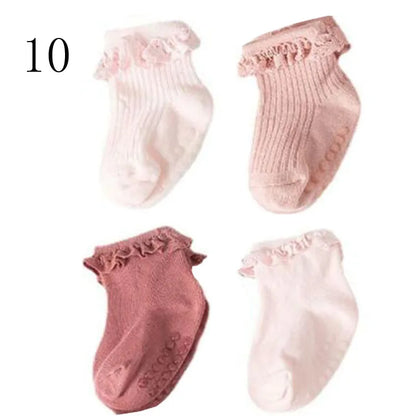 Lot de 4 Chaussettes Bébé Antidérapantes – Douces & Chaudes