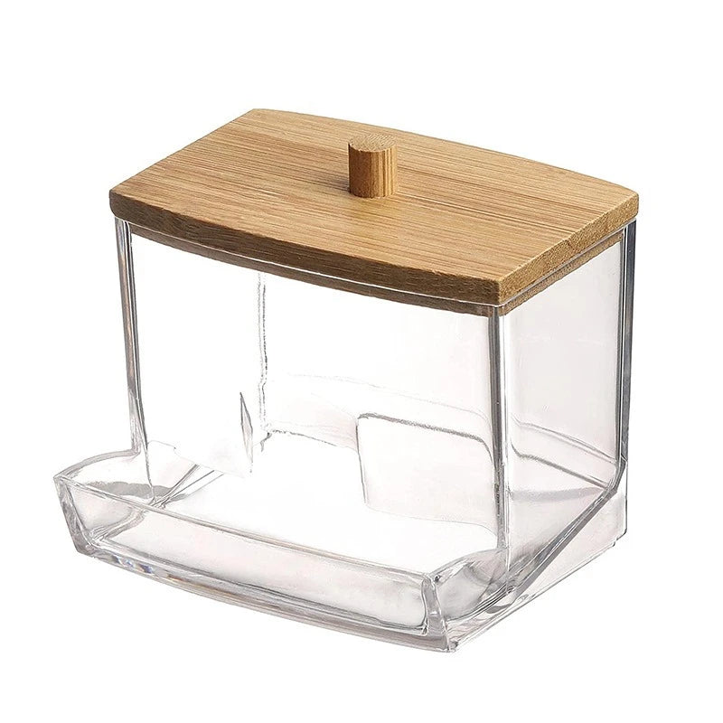 Boîte de rangement pour coton-tige, Double tête en bois pour bébé, couverture carrée transparente en bambou, organisateur de cure-dents pour coton-tige