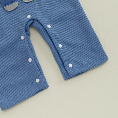 Ensemble Bébé 3 Pièces Élégance Éléphant – Barboteuse Rayée, Salopette et Bonnet (0-18 mois)