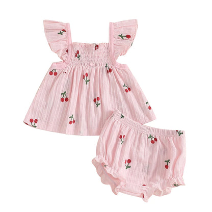 Ensemble d’été bébé fille 2 pièces smocké – tenue légère avec bloomer