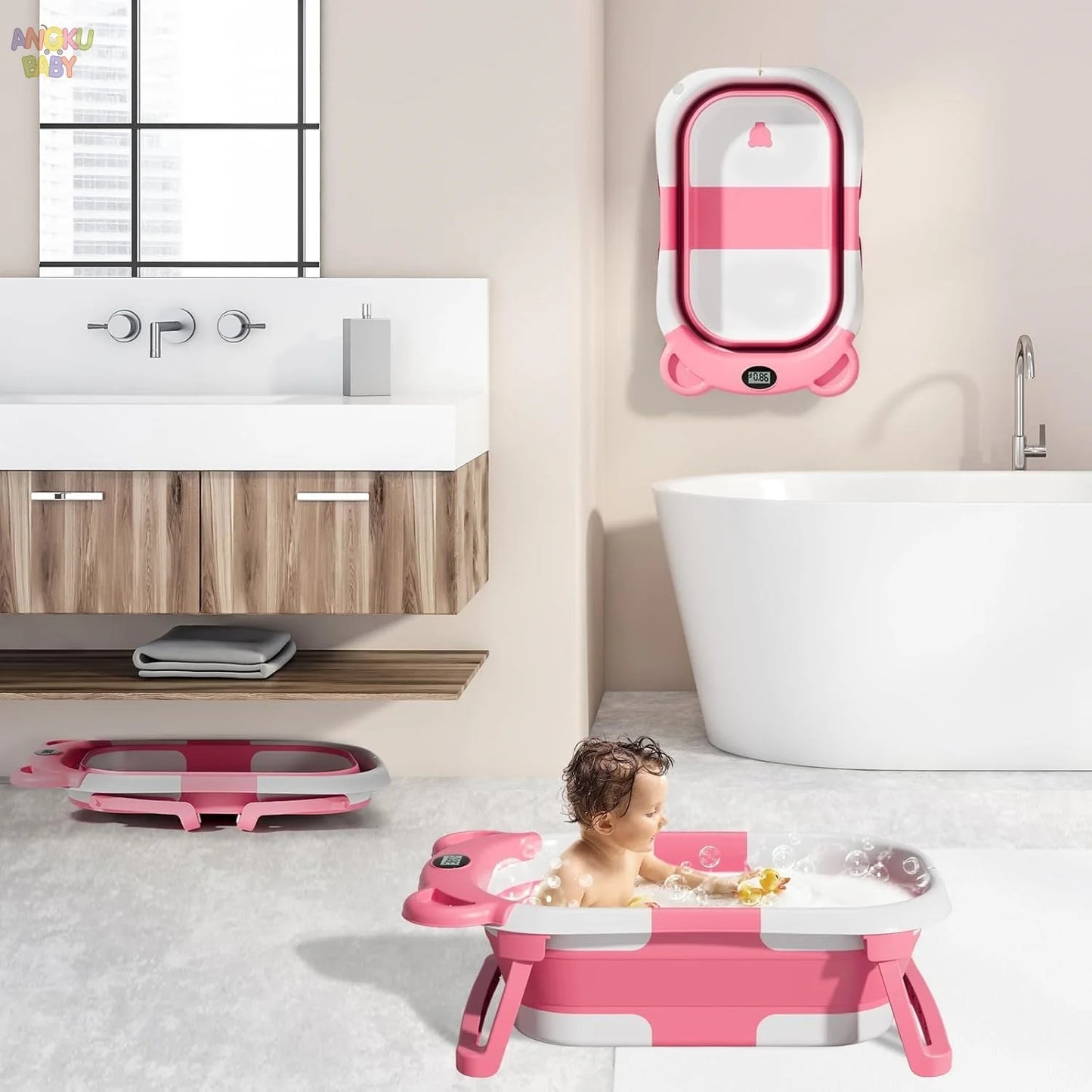 Baignoire Pliable pour Bébé – Baignoire Portable Antidérapante pour Nouveau-né et Tout-petit