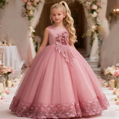 Robe de Princesse en Tulle & Dentelle – Cérémonie & Fête pour Fille (7–13 ans)