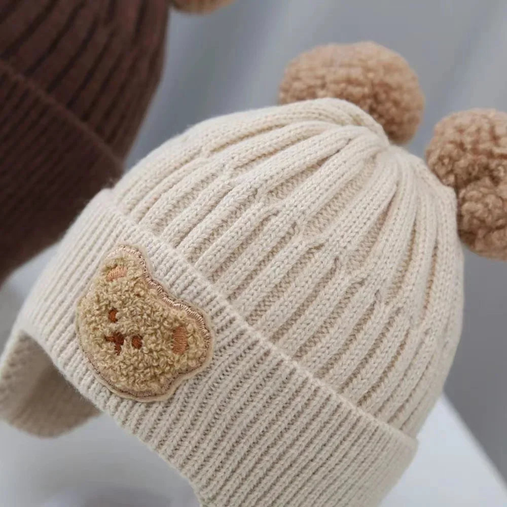 Bonnet d’Hiver Bébé Ourson – Bonnet Chaud Tricoté Unisexe pour Enfant