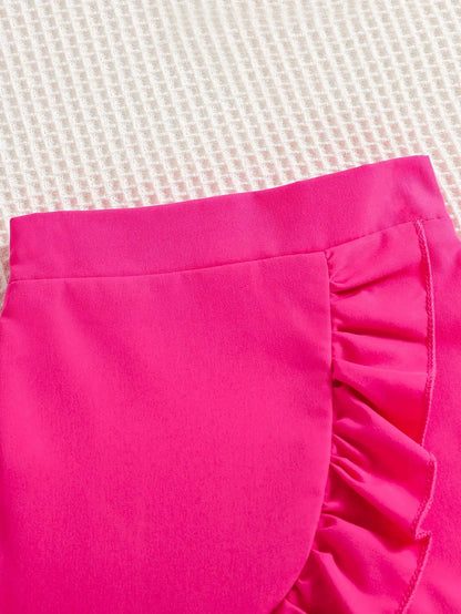 2-piece girls spring/summer fashion cute outdoor casual clothing white knit round neck Daisy print T-shirt + green pleated skirt