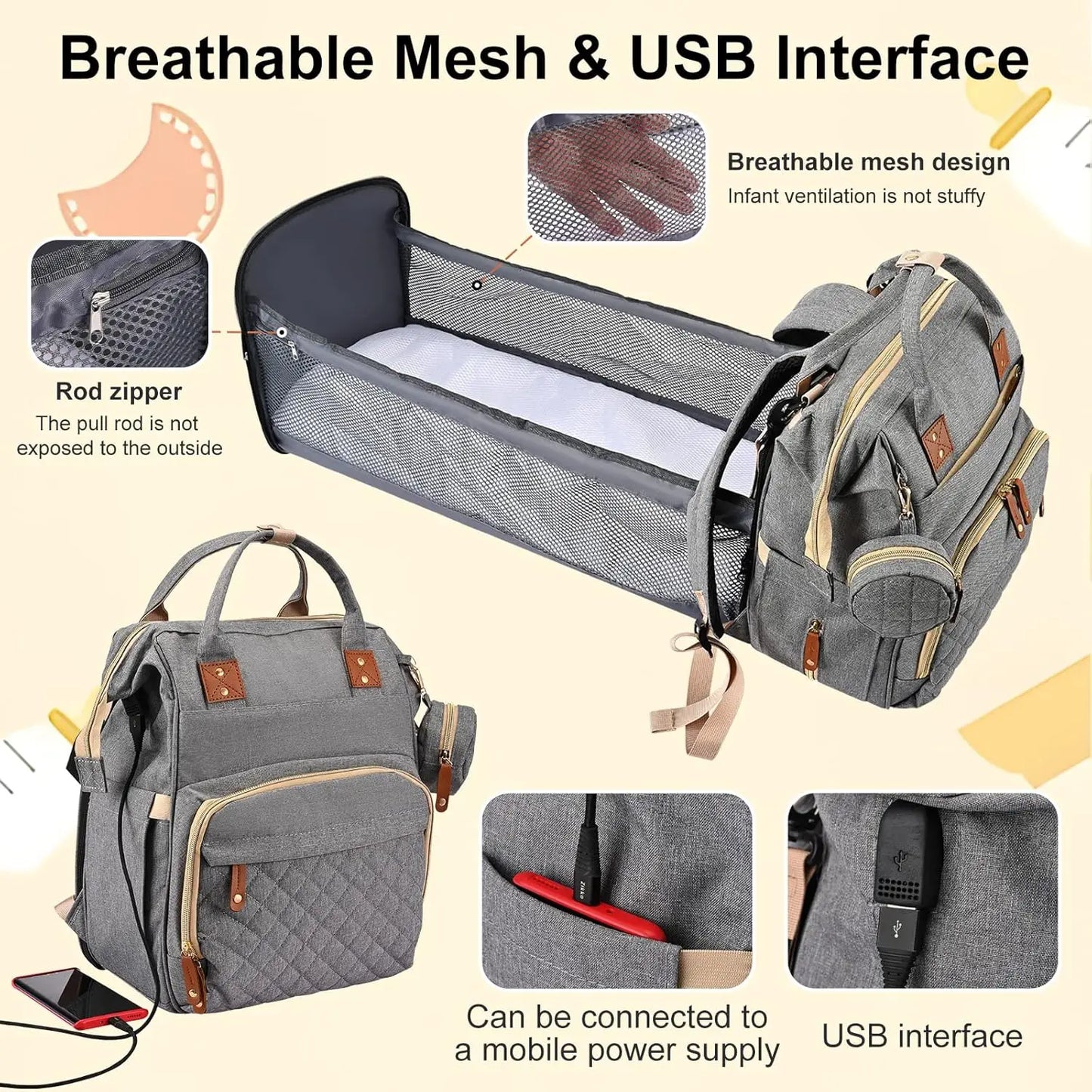 Sac à Dos Bébé Multifonction avec Lit Pliant – Grande Capacité 35L