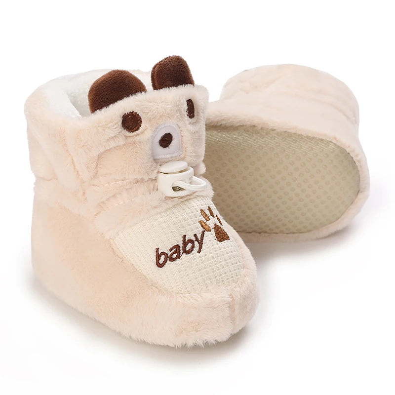 Chaussons Bébé Ourson en Coton Doux – Semelle Souple & Intérieur Moelleux