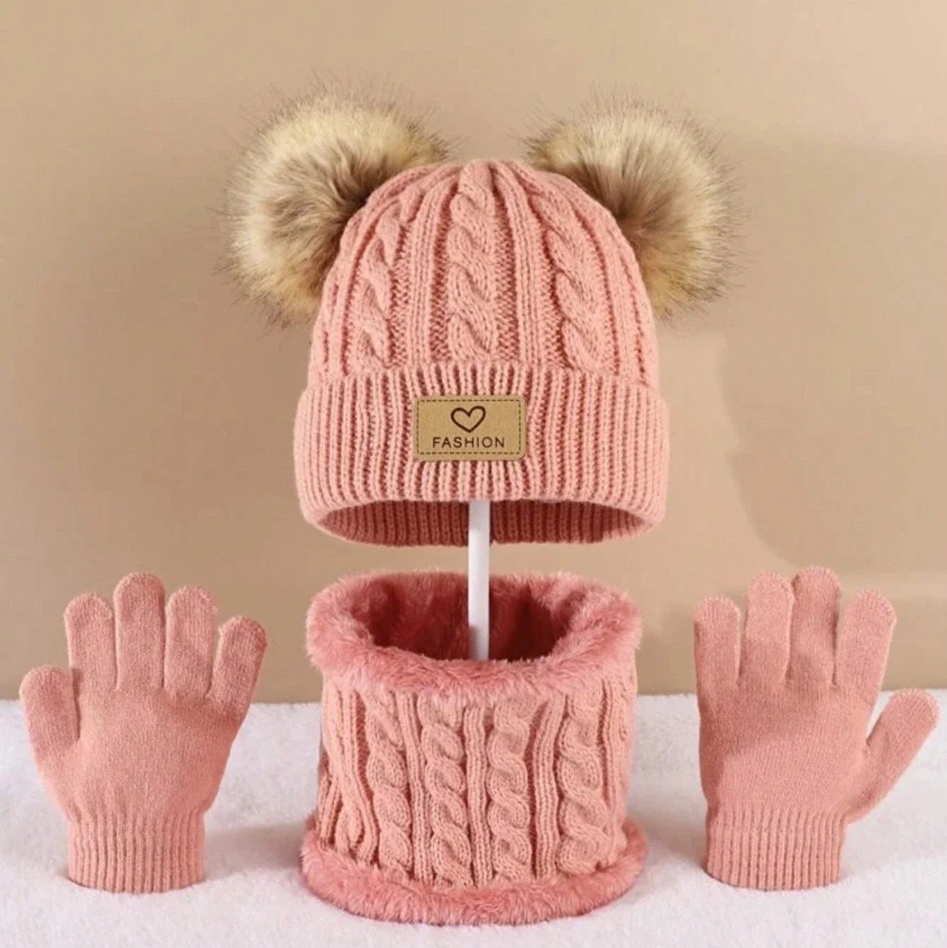 Ensemble hiver enfant 3 pièces – Bonnet, cache-cou et gants chauds