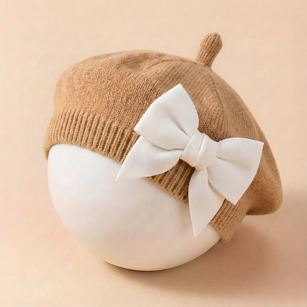Béret bébé avec grand nœud – Chapeau élégant pour nouveau-né et petite fille