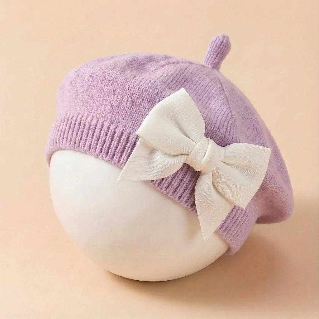 Béret bébé avec grand nœud – Chapeau élégant pour nouveau-né et petite fille