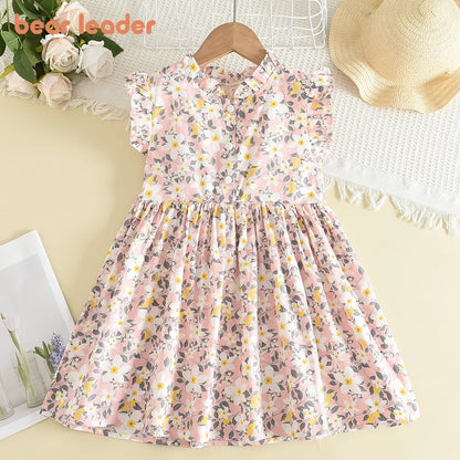 Bear Leader-Robe d'été décontractée pour fille, costume floral imprimé floral, tenue de princesse, pour fête d'anniversaire, pour enfants de 2 à 6 ans, nouvelle collection 2022
