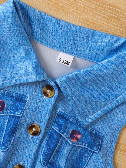 Robe en Jean Fille – Imprimé Animal/Coloré – Sans Manches (2–6 ans)