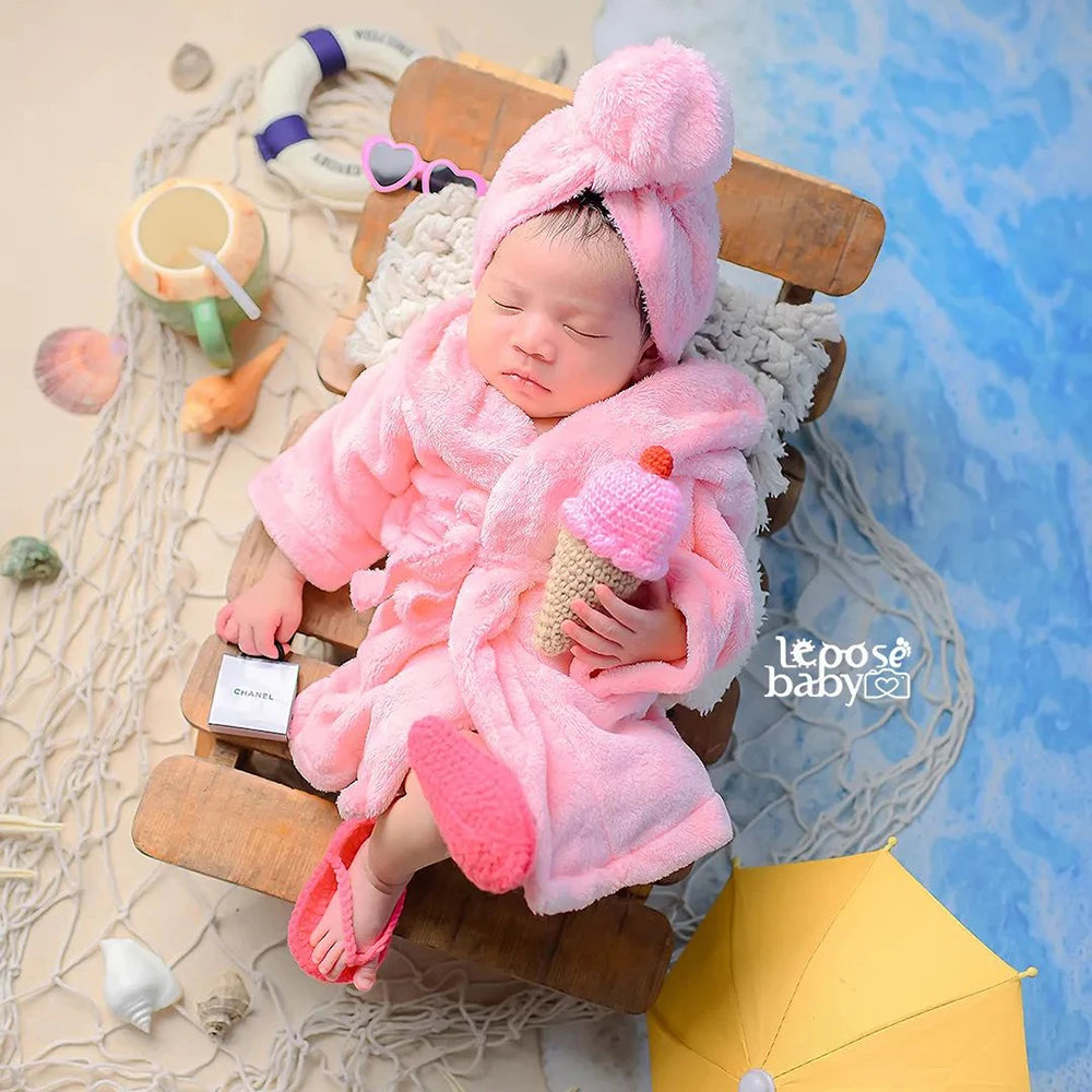 Ensemble Photo Nouveau-Né – Peignoir et Écharpe pour Bébé (0-1 mois)
