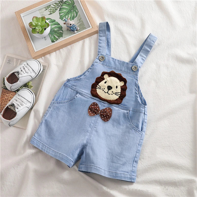 Salopette bébé garçon en jean – Barboteuse d’été douce avec motif animal (9–36 mois)