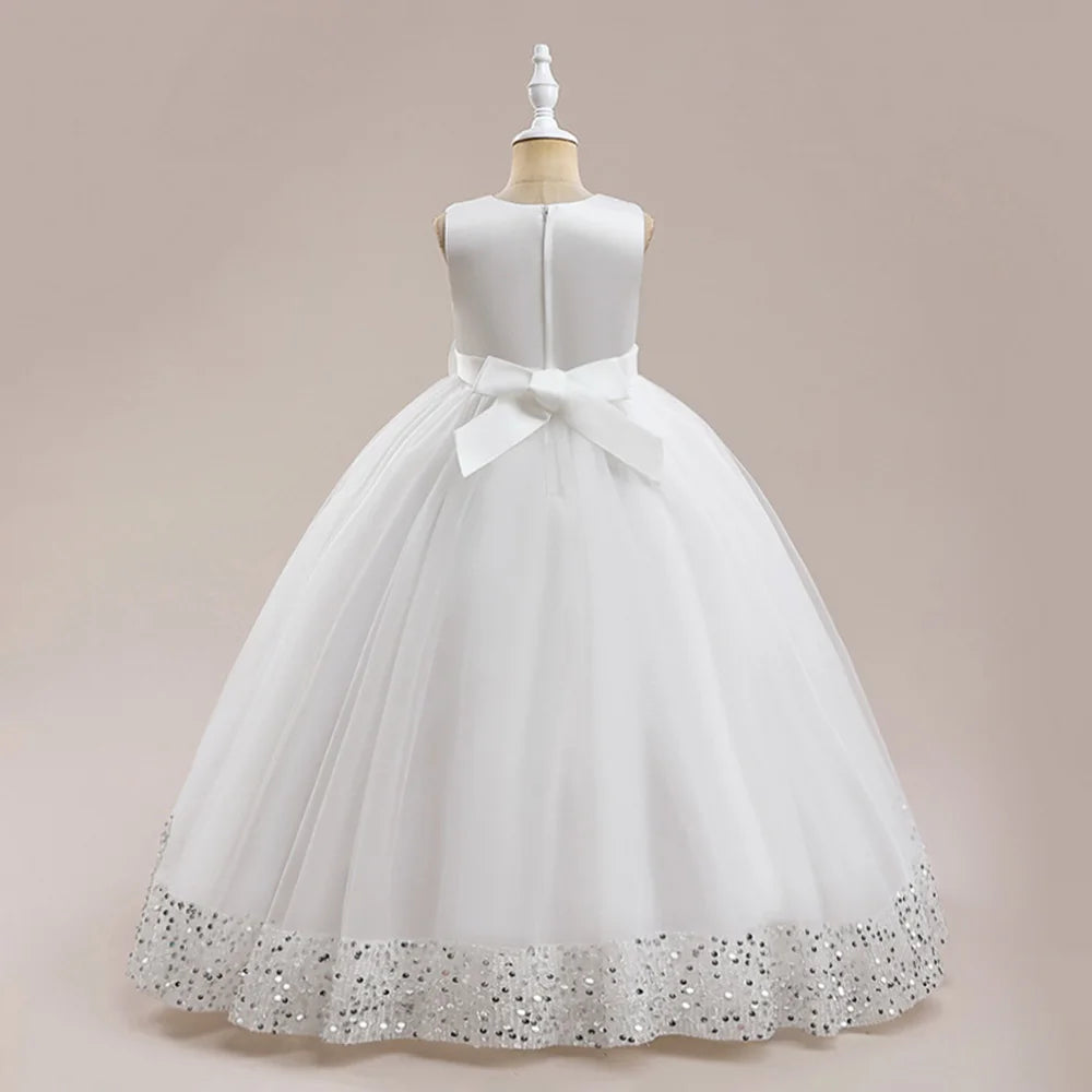 Robe Princesse Longue à Nœud Élégant – Cérémonie & Mariage pour Fille