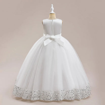 Robe Princesse Longue à Nœud Élégant – Cérémonie & Mariage pour Fille