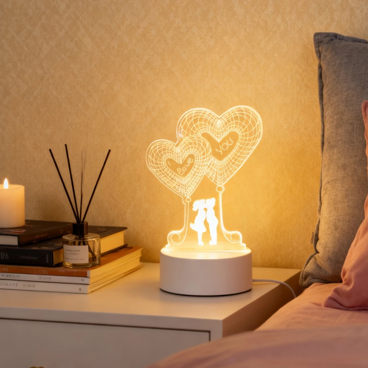 USB alimenté 3D en forme de coeur couple veilleuse vacances cadeau d'anniversaire chambre chevet décoration veilleuse maison nouveauté éclairage
