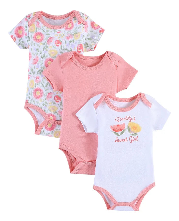 Lot de 3 bodys bébé fille – Motifs animaux & éléphant, coton doux