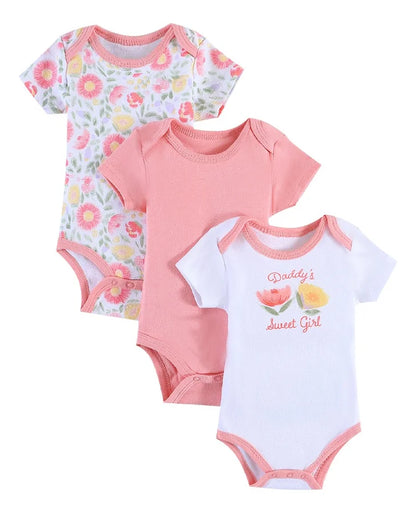 Lot de 3 bodys bébé fille – Motifs animaux & éléphant, coton doux