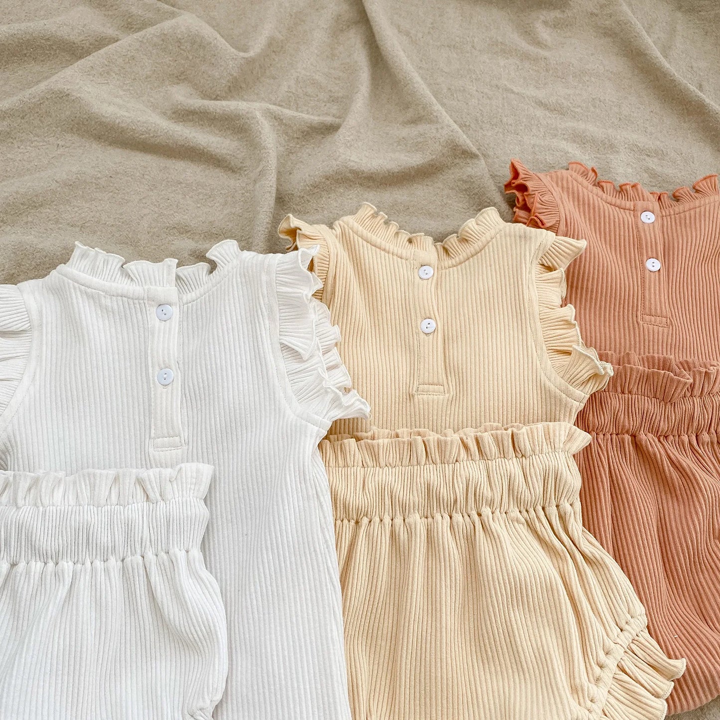 Ensemble bébé fille été 2 pièces – Body à volants 100 % coton & bloomer assorti