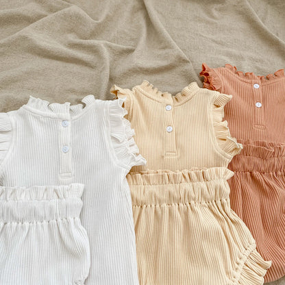 Ensemble bébé fille été 2 pièces – Body à volants 100 % coton & bloomer assorti