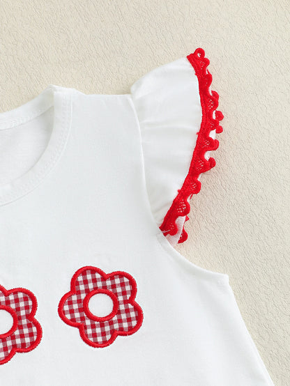 Ensemble Bébé Fille Blanc & Rouge – Haut Détails Cœur + Bas Assorti