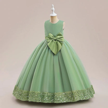 Robe Princesse Longue à Nœud Élégant – Cérémonie & Mariage pour Fille