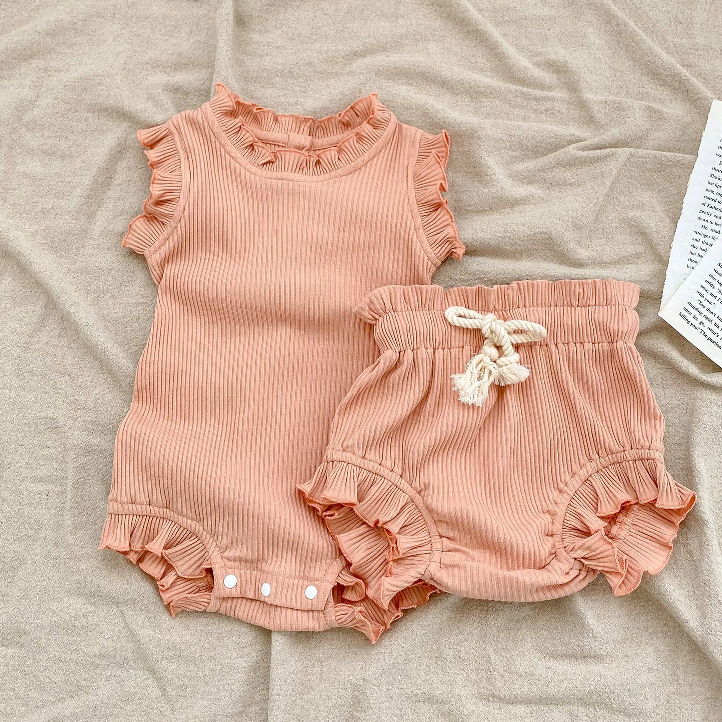 Ensemble bébé fille été 2 pièces – Body à volants 100 % coton & bloomer assorti