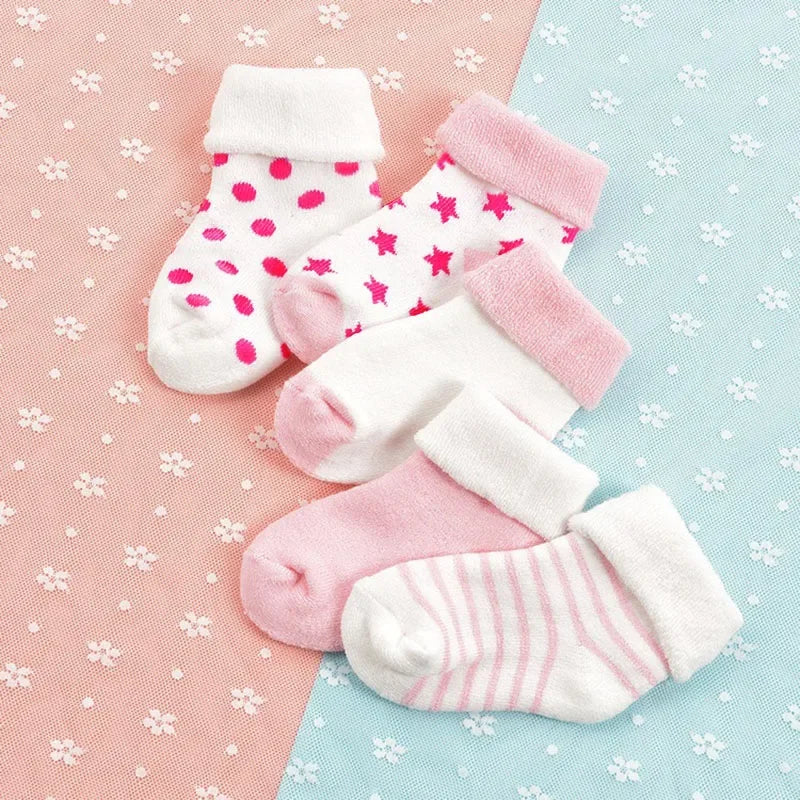 Lot de 5 paires chaussettes bébé – Chaudes & épaisses – Motifs cartoon (automne/hiver)