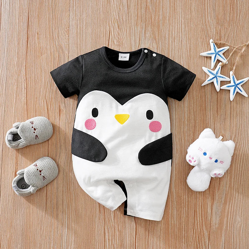 Ensemble Bébé Pingouin Été – Combinaison en Coton Doux Unisexe 0-12 Mois