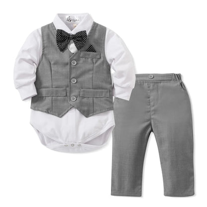 Tenue Gentleman Bébé Garçon – Ensemble Habillé (Chemise + Gilet + Pantalon) 0–24 Mois
